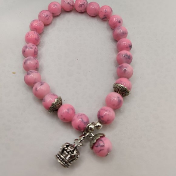 Pink Beaded Bracelet, Charm Bracelet, Fashion Jewelry - Picture 4 of 8